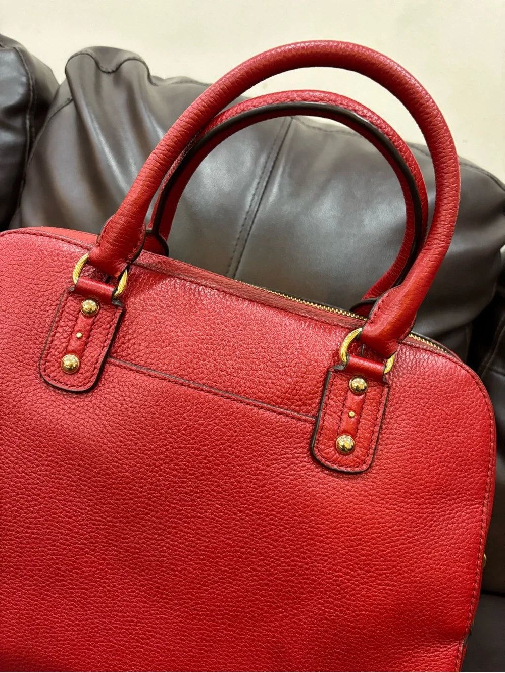 NWT Michael Kors Red Sandrine Pebbled Leather Satchel Handbag with Tassel $398